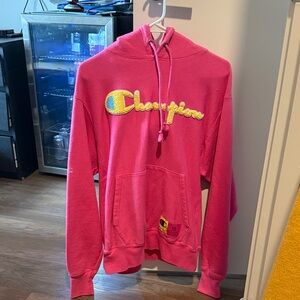 Champion Fuchsia Hoodie with Yellow Logo